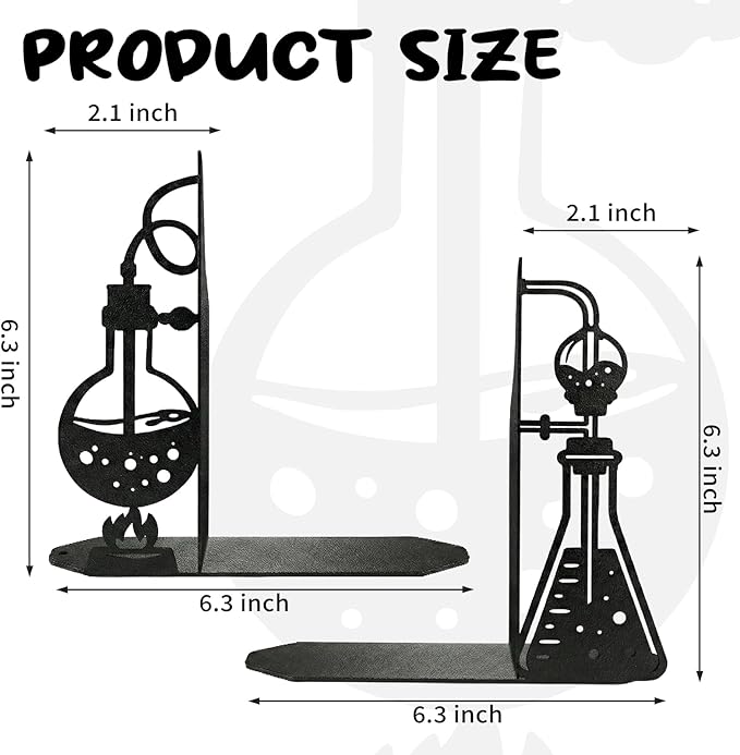 Chemistry Metal Bookends for Shelves, Experimental Bookends Decor for Chemistry Classroom Laboratory Bookshelf, Ideal Chemistry Gift for Nerds Chemistry Teachers Friends Professors Graduates Scientist