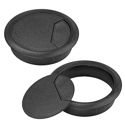 2-3/8" Spring Desk Grommet, JTemgle Plastic Cable Hole Cover Computer Table Cord Wire Organizer Caps Desktop Cord Management for Home Office TV Stands Tabletops - Black, 2 Pcs