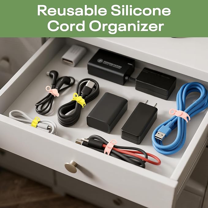 30Pcs Reusable Silicone Cable Ties Colors Wire Organizers for Cords, Charging Cables, USB Data Cables Electrical Cord Management 6Colors