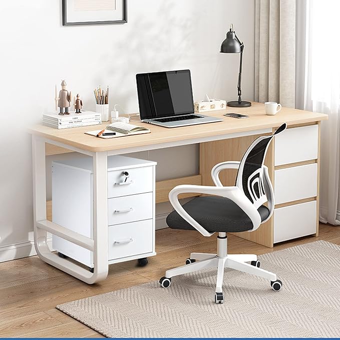 OFCASA 3 Drawer File Cabinet with Lock, Small Rolling Filing Cabinets for Home Office, Wooden Under Desk File Cabinet with Wheels, Mobile Storage Cabinet Printer Stand, for Letter/Legal/A4 Size, White