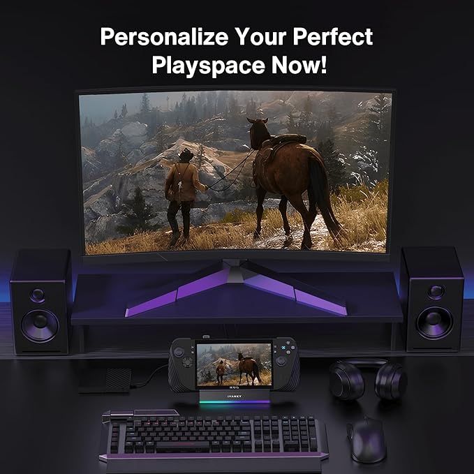 iVANKY 14-in-1 RGB Docking Station for ROG Xbox Ally X(2025)/Steam Deck OLED/Lenovo Legion GoS, 4K@120Hz Foldable Dock with HDMI Gigabit Ethernet 10Gbps USB3.2, SD/TF Slots, 1Gbps Ethernet,100W Charge
