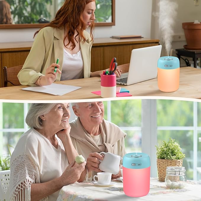 Portable Small Humidifier, 650ml Colorful Mini Humidifier for Bedroom, Office Desktop, Baby Room, Plants, Cool Mist Humidifiers(Blue)