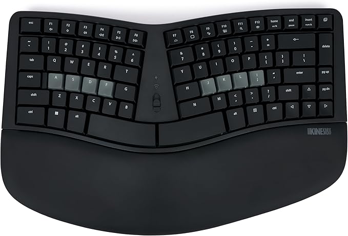 KINESIS mWave Quiet Ergonomic Keyboard for PC (Black) | Quiet Mechanical Switches | Bluetooth & USB | Programmable | Backlit | Windows Modifiers & Hotkeys