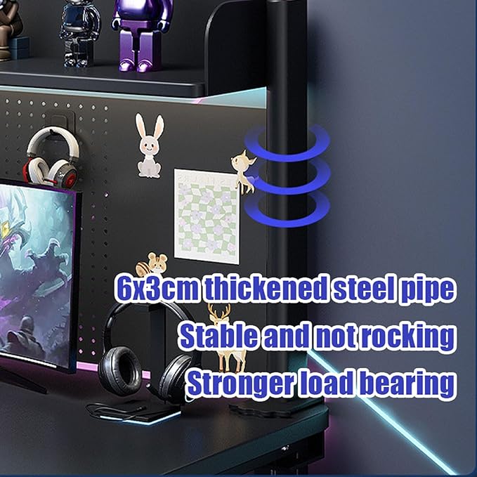 Clamp-on Desktop Shelving Unit with Adjustable Metal Storage Tray Clip On Shelving Unit for Desktop Accessories, Clamp-on Desk Shelf with Perforated Board and Hooks (2 Layers-h 63cm-L80cm)