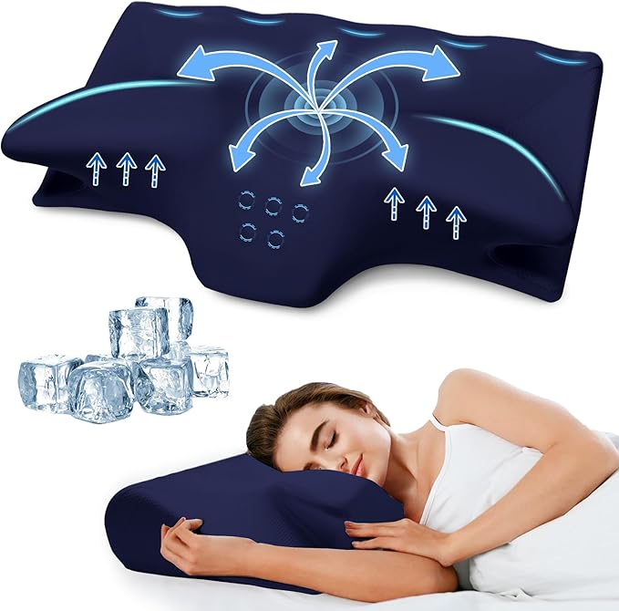 Cooling Contour Memory Foam Pillows Support Odorless Ergonomic Neck Pillow Adjustable Orthopedic Bed Pillow for Side Back Stomach Sleeper Cervical Pillow for Neck Pain Relief,with Pillowcase