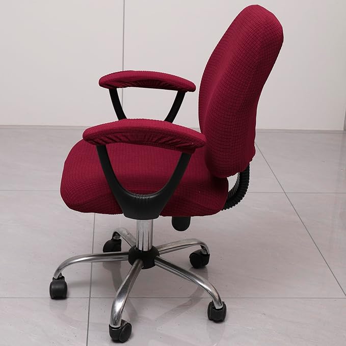 Melaluxe Office Chair Cover with Armrest Covers， Universal Stretch Desk Chair Cover, Computer Chair Slipcovers - Wine Red