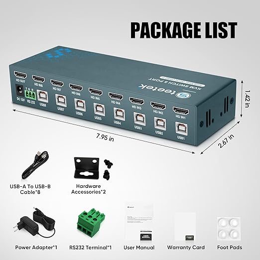 USB 2.0 HDMI KVM Switch 1 Monitors 8 Computers, 4K@30Hz KVM Switches for 8 Computers Sharing Monitor Keyboard Mouse Hard Drives Printer, with EDID Adaptive,
