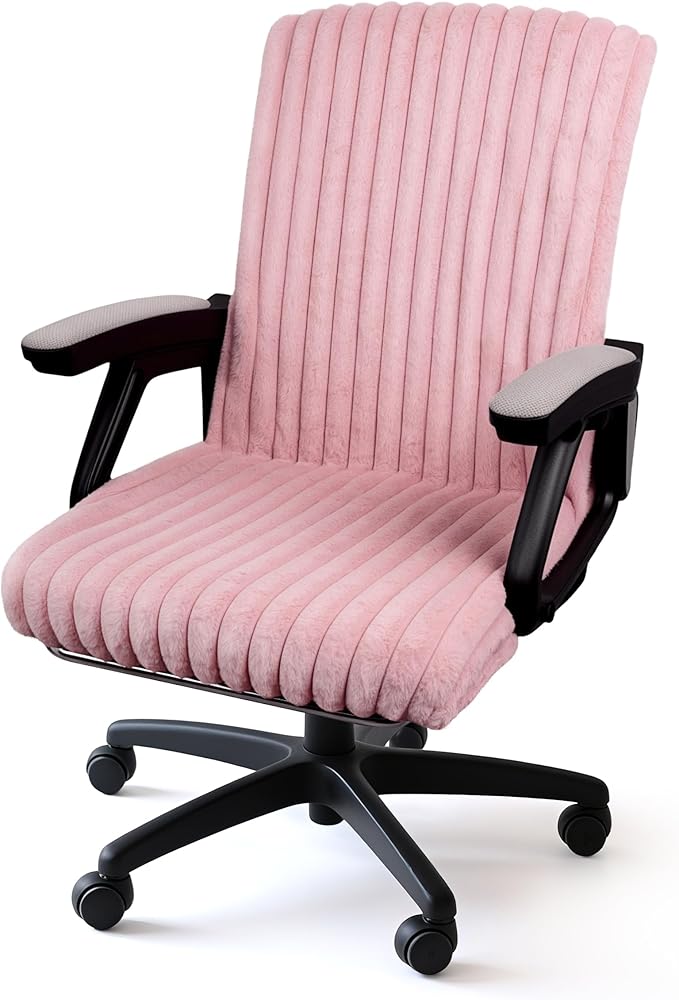 AELS Faux Fur Striped Office Chair Cover, Desk Chair Cover Computer Office Chair Covers - Fits Desk Chair/Armchair, Soft Breathable Fabric - Washable & Removable for Home & Office, Pink