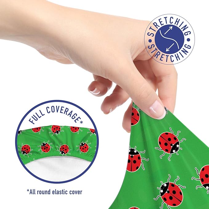 Ambesonne Entomology Office Chair Slipcover, Cartoon Style Repetitive Ladybugs on a Meadow, Protective Stretch Decorative Fabric Cover, Standard Size, Red Green