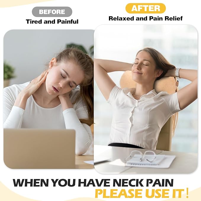 Colingmill 1 Pc Neck Pillow for Recliner Headrest Pillow Bone Shaped Chair Plush with Adjustable Strap Neck Support and Pain Relief Curve Head Cushion for Car Travel Airplane (Coffee)