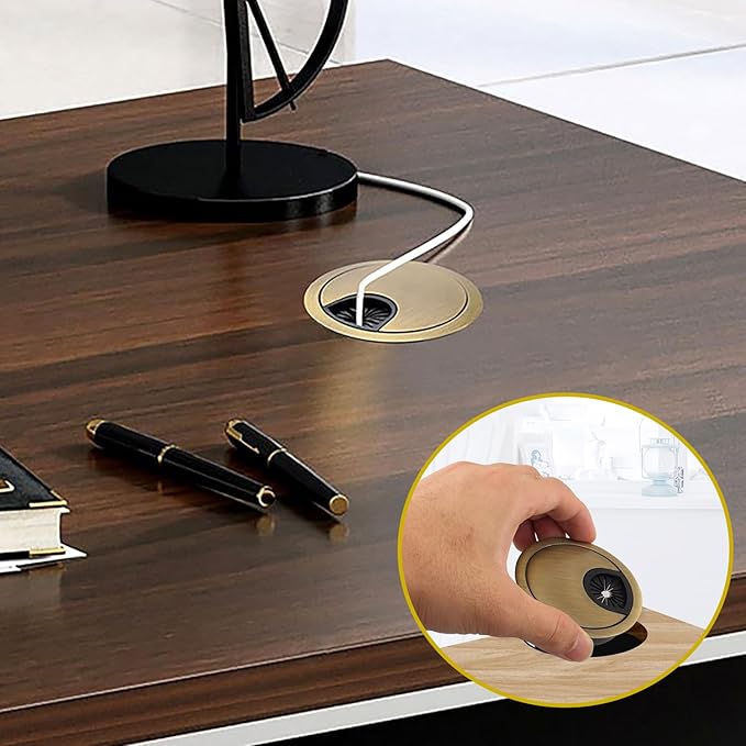 2 PCS Metal Desk Grommet 2 Inch(50mm) Metal Desk Hole Cover for Cables Zinc Alloy Table Cord Hole Cover for Organizing & Hiding Wire Cable - Bronze