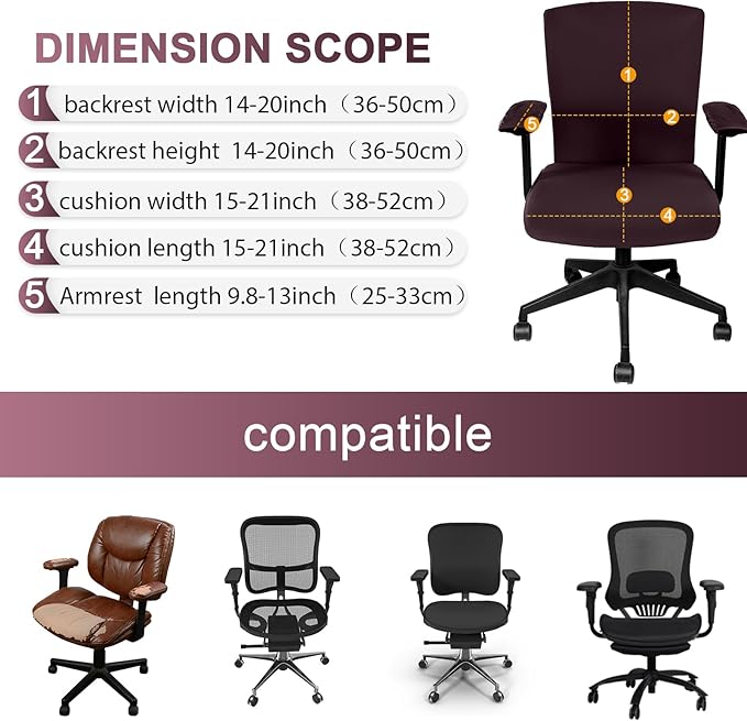 Tallew 4 Pcs Office Chair Covers Set Computer Universal Protective Stretchable Chair Seat Covers Desk Armrest Cover Pads Office Cushion Backrest for Rotating(Regular,Coffee)