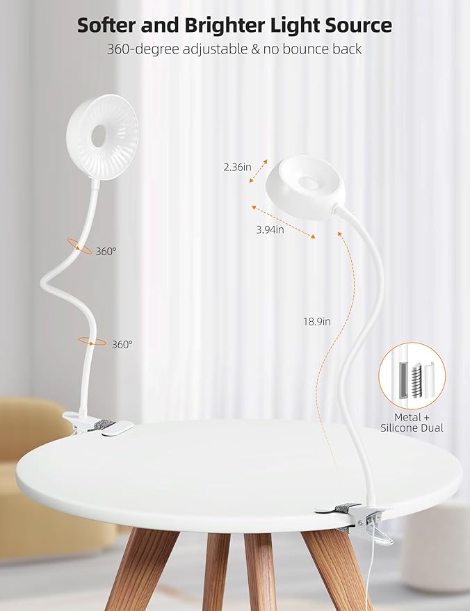 LiFMIRA Clip on Light, LED Reading Light for Beds Headboards, Flexible Clip on Lamp with Clamp,3 Color Modes & 10 Brightness Eye-Friendly Book Light Reading Light for Books in Bed Bedside Desks White