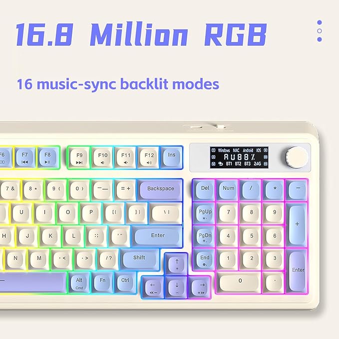 AULA S99 Pro Wireless Keyboard, Display Screen & Media Knob, Tri-Mode Bluetooth/2.4G/USB-C RGB Creamy Gaming Keyboard with Number Pad Macro Keys, Custom Computer Keyboards for Laptop PC Gamer - Green