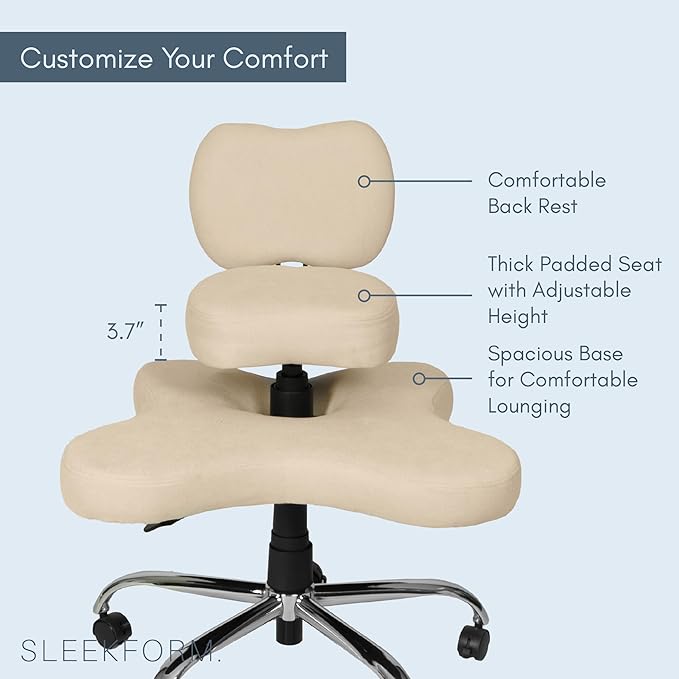 Sleekform Cross Legged Office Chair with Wheels, Meditation Desk Chair Adjustable Height - Great for Yoga, Criss Cross Lounging, Comfy ADHD Seat for Adults & Ergonomic Kneeling at Home Office Desk