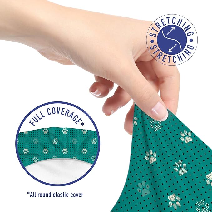 Ambesonne Paw Print Office Chair Slipcover, Modern Design Pattern of Animal Step Marks with Tiny Squares, Protective Stretch Decorative Fabric Cover, Standard Size, Teal Ivory