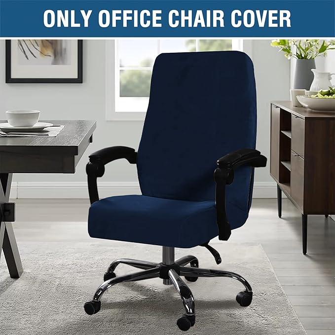 H.VERSAILTEX Velvet Home Office Chair Covers Stretchable Computer Desk Chair Covers Mid - High Back Universal Executive Boss Chair Covers Gaming Chair Cover Removable Machine Washable, Navy