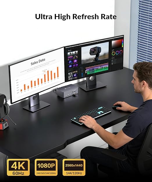 AV Access Dual Monitor KVM Docking Station for Laptop & Desktop, GbE, EDID, 5xUSB-A, HDMI 4K@60Hz USB C KVM Switch 2 Monitors 2 Computers, 60W Laptop Charge, for Home Office Workstations (iDock C10)