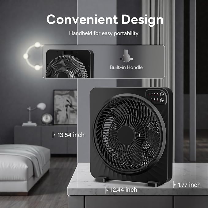 PNTCK 13" Quiet Desk Fan with 3 Speeds, 5 Blades, Powerful Box Fan with Convenient Touch Control, 15h Timer, Portable Cooling Fan Table Fan for Bedroom Home, Office, Kitchen