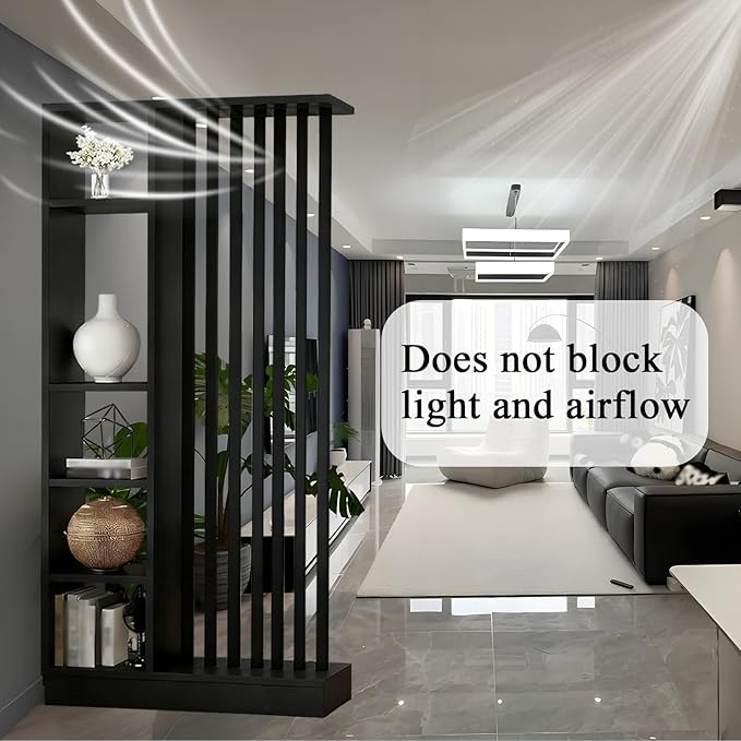 Room Divider with Shelves, Entrance Hall Partition Screen Column Floor to Ceiling - Freestanding Room Divider with Storage Shelf, Freestanding Decor for Bedroom (A Black + Black, 39.4in / 100cm)