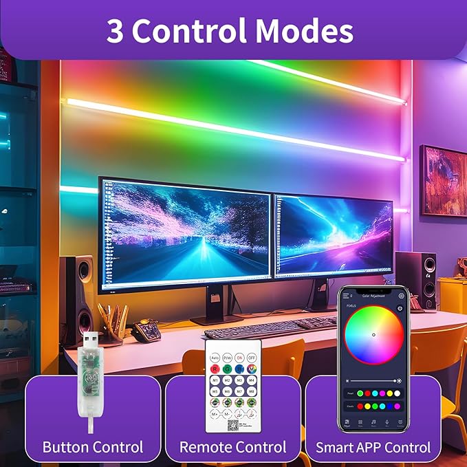 16.4FT/5M Smart IC LED Strip Lights, USB 5V Neon Rope Light with App/Remote Control, Color Changing, Easter Waterproof Cuttable Silicone Light for Valentines Bedroom TV Gaming Room Decor