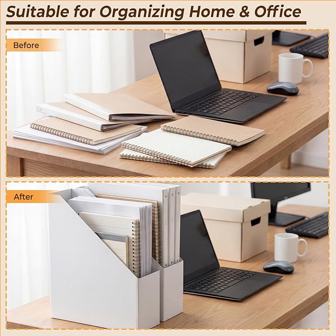 EXYGLO 6 Pack White Magazine File Holder, Cardboard Magazine Rack with Label, Foldable Storage Organizer Box for Book, Documents, 10x3.3x12 Inches