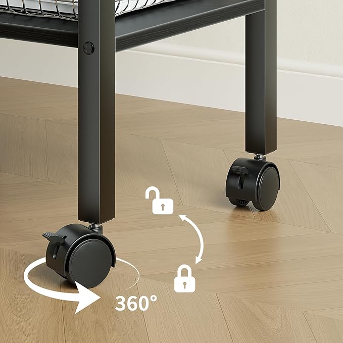 ALISENED Printer Stand with Lockable Wheels, 2-Tier Industrial Printer Shelf with Storage Shelf & Steel Frame for Space-Saving, Heavy Duty Under Desk Printer Table for Home and Office, Black