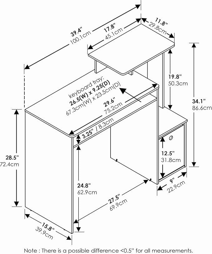 Furinno ECON Desk, 40" Gaming Desk with Keyboard Tray, Computer Desk, Office Desk with Side Shelves and Storage Bin, 40-Inch, for Home Office, Study Room, Dorm, Amber Oak