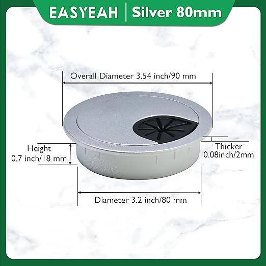 EASYEAH 5 Pcs Desk Grommet 3-1/8" / 80 mm, Desk Cord Hole Cover, Cable Grommet ABS Plastic, Desk Hole Grommet for Home & Office Pc, Detachable Cable Cord Organizer-Silver Sand