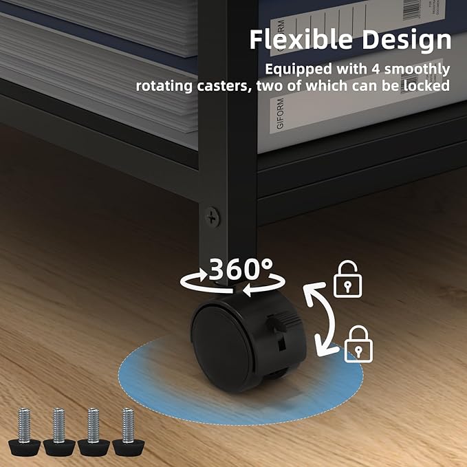 Lerliuo Printer Stand with Charging Station and USB Ports, Large 3-Tier Mobile Printer Table with Storage Shelf, Black Rolling Industrial Printer Cart with Lockable Wheels for Home Office
