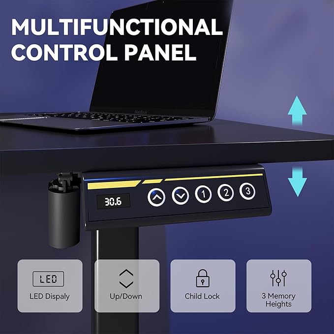 Electric Standing Desk Frame,Adjustable Height and Length,The Maximum Size it can accommodate is 63 * 28 inches for the Tabletop,3 Preset Heights,Rated for 154 pounds of Weight.Black