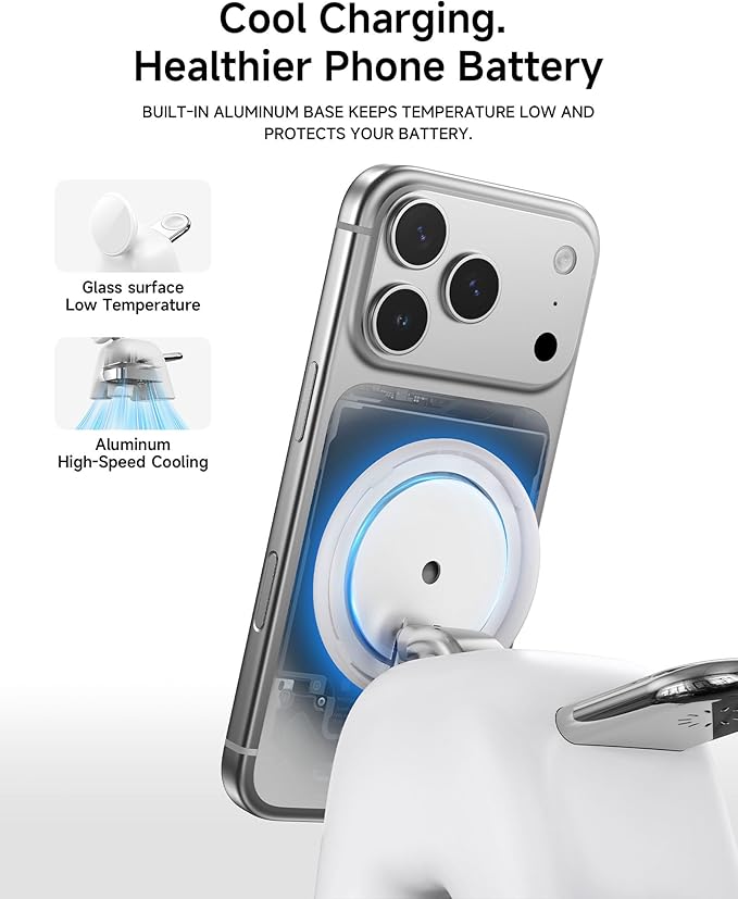 AOK-AOK Foldable Wireless Charging Station, 15W Magnetic Fast Charger Stand for iPhone 17 16 15 14 13 12 Pro Max&Apple Watch&Airpods, 2-in-1 Charger for Home/Office/Travel(30W Adapter Included)