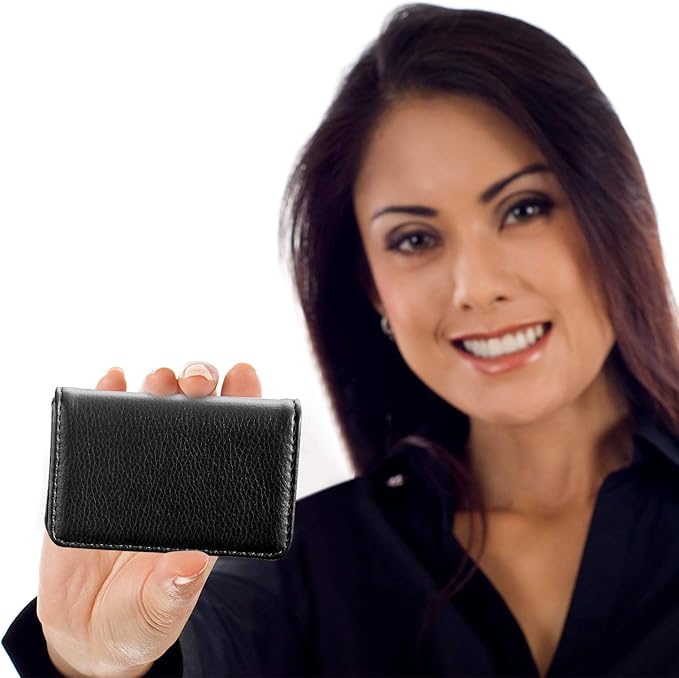 Outus 2 Pcs Business Card Holder, PU Leather Business Card Case Pocket Wallet with Magnetic Shut for Valentines Gift Adult(Black and Coffee)