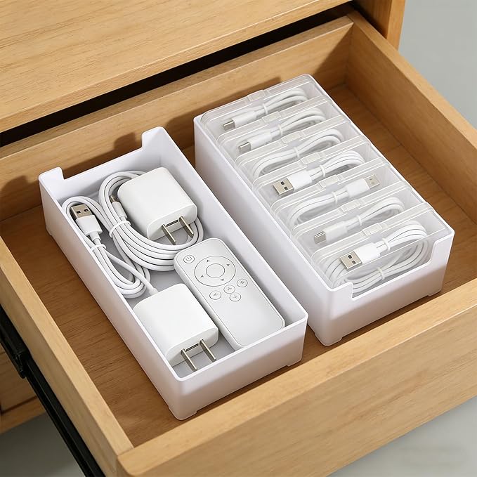 4 Set Cable Organizer Box with 7 Clear Switch Case Power Cord Organizer Desktop Cable Management Box Desktop Charger Cord Storage Organizer Box for Office Home Desk Accessories Stationery Supplies