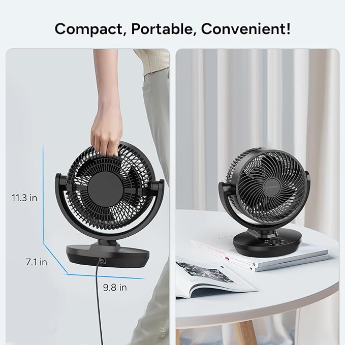 DR.PREPARE Oscillating Air Circulator Fan for Bedroom, 11.3” Height Powerful Table Fan, 70° Auto-Oscillating, 100° Adjustable Tilt, 3 Speeds, Efficient Cooling & Circulation for Home, Kitchen, Office
