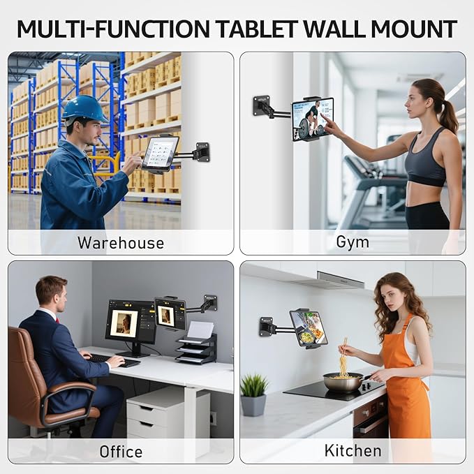 Urmust Adjustable Tablet Wall Mount, iPad Wall Mount Holder with 360° Swivel, Extendable Wall Mount for 4.7-13" Phones & Tablets, Long Arm Foldable Bracket for iPad Pro/Air/Mini,Galaxy Tab, Kindle
