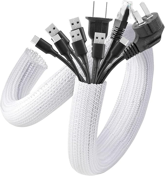AGPTEK Cable Sleeve, 10ft - 1.5 inch Cable Management Desk Cord Cover Organizer Wire Hider for Home Office Computer TV Wire Loom Tubing Pet Proof Cord Protector from Cat Dog Chewing, White