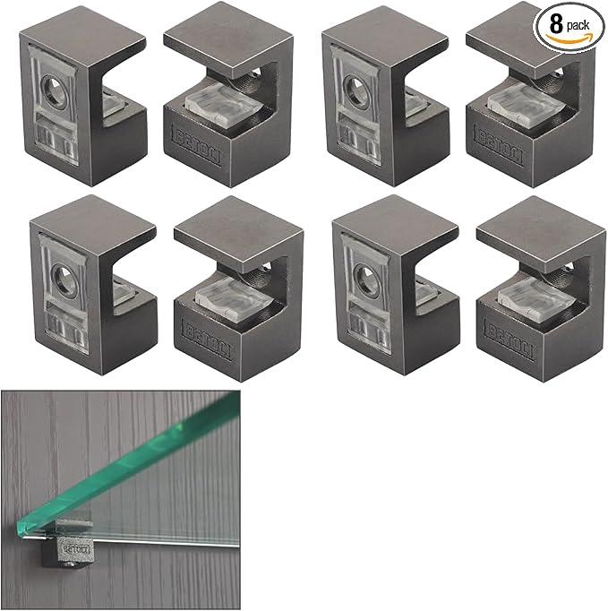 Glass Shelf Bracket Glass Clamp Holder Adjustable Clamp Shelf Clip for 5-8mm Thickness - 8pcs