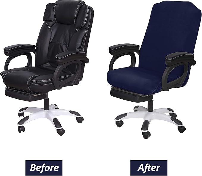 SARAFLORA Office Chair Cover- Large, Navy- Removable Computer Chair Covers for Office Chair with Zipper for Universal Rotating Chair Desk Chair Cover High Back Chairs Seat Washable Protector for Pets