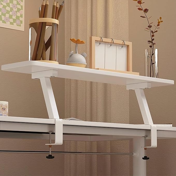 Clamp on Desk Shelf, Desktop Extender Klemmbares Schreibtisch Organizer Regal Adjustable Floating Desks Shelf for Office, Dorm, Home Desk Organization (White, 23.6x7.8in/60x20cm)