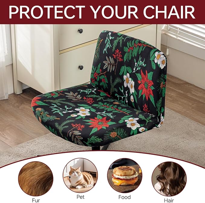 Armless Chair Slipcover Stretch Criss Cross Chair Cover, Mid Back Wide Seat Accent Chair Covers,Modern Vanity Chair Cover for Office Desk (red Fruit)