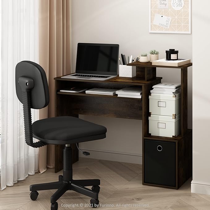 Furinno ECON Desk, 40" Gaming Desk with Keyboard Tray, Computer Desk, Office Desk with Side Shelves and Storage Bin, 40-Inch, for Home Office, Study Room, Dorm, Amber Oak