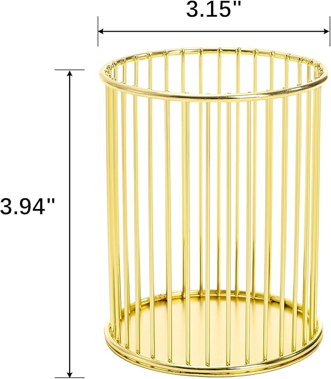 Yopay 4 Pack Gold Pencil Holder, Metal Pen Cup Makeup Brush Holder for Desk, Round Wire Mesh Desktop Organizer for Office School Home Vanity, Aesthetic Cylindrical Storage Organizer for Art Supplies