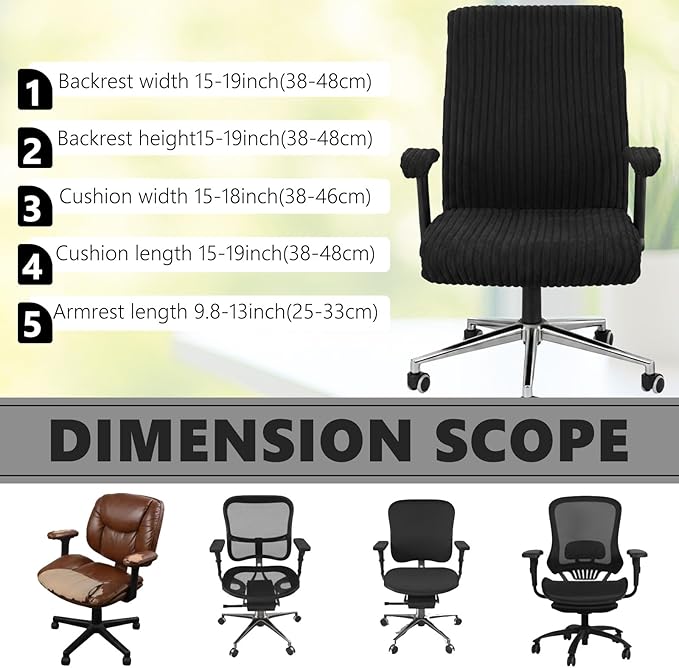 Tegeme Set of 4 Faux Fur Office Chair Covers Set with Armrest Covers, Computer Universal Stretchable Chair Seat Protector Washable Jacquard Computer Seat Slipcovers for Home Office (Black)