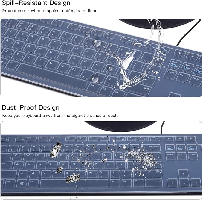 CASEDAO Clear Keyboard Cover Compatible with Dell KB216 KB216p KB216d / KM636 Wireless Keyboard, Dell Optiplex 5250/3050/3240/5460/7450/7050,Dell Inspiron AIO 3475/3670/3477 All-in one Desktop