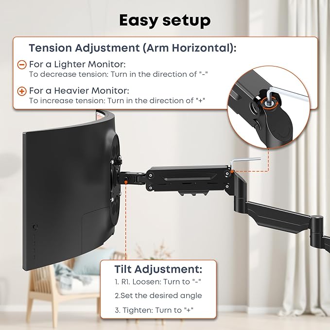 Monitor Wall Mount for 13''-32''-inch Screens - 30.28'' Extra Long Single Wall Mount Monitor Arm, Full Motion VESA Wall Bracket,75/100mm, Hold up to 19.8lbs, Black