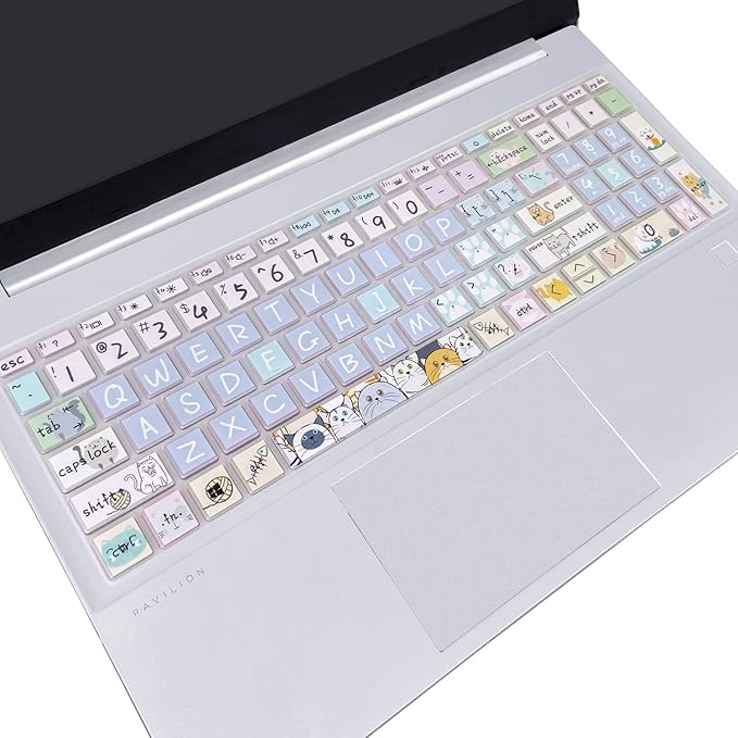 Silicone Keyboard Cover for 15.6 HP Laptop 15-fc 15-fd 15t-fd 15z-fc/HP Pavilion 15-eg 15t-eg 15-eh 15-er, 17z-ca 17-cn 17-cp 17z-cp Model Series,Cute Cat