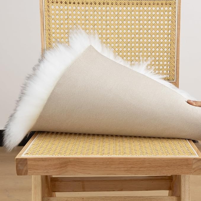 LLB Sheepskin Chair Cushion Non-Slip Back Square Genuine Fur Chair Cover Silky Natural Wool Seat Cushion Pad Soft Area Rugs Carpet for Home Office Restaurant Chair 18x18 Inch (Pack of 1), Grey Tip