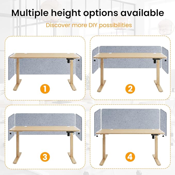 Desk Divider, Clamp On Felt Desk Privacy Panels, Acoustic Sound Absorbing Desk Partition for Office Desk, Reduce Distractions, Light Gray, 3 Pack, 24 x 24 in and 24 x 48 in