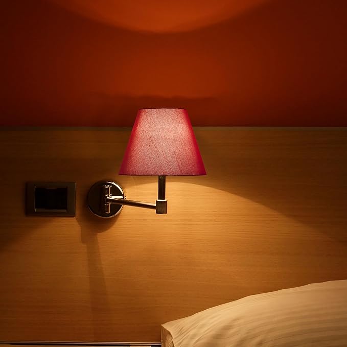 GO&SO Burgundy Red Lamp Shades Set of 2 Small-5" Top× 9”Bottom × 6.4”High Spider Drum Lampshade for Table Lamps Bedside Lamp,Morden Lamp Shade Replacement,Natural Silk Barrel Shade for Bedroom